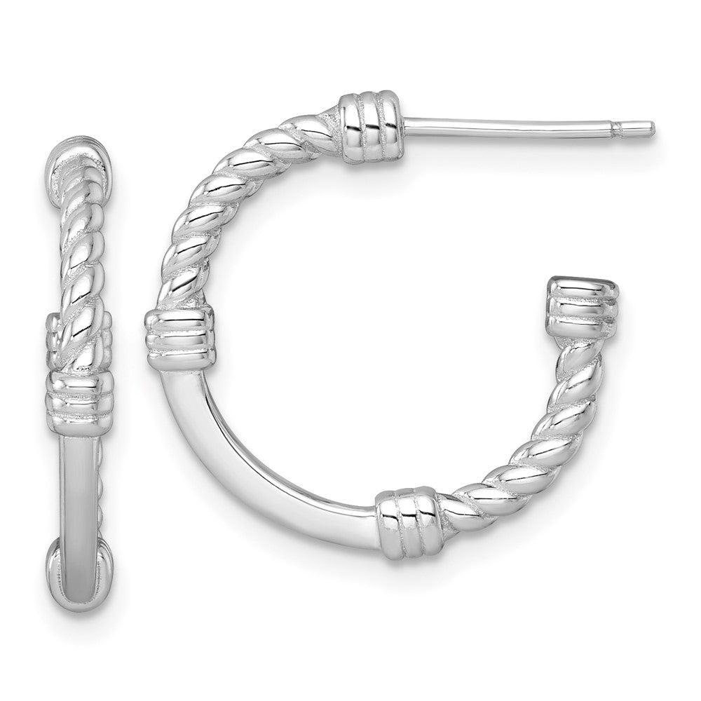 Sterling Silver RH-plated Polished and Twisted 21.0mm Post C-Hoop Earrings