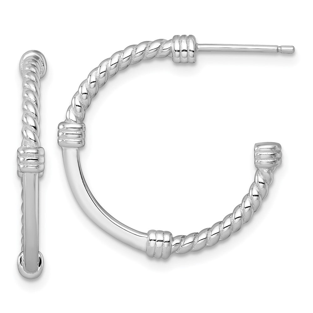 Sterling Silver RH-plated Polished and Twisted 24.0mm Post C-Hoop Earrings