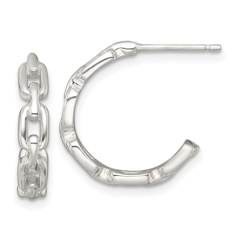 Sterling Silver Polished Link Post C-Hoop Earrings