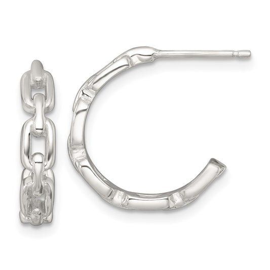 Sterling Silver Polished Link Post C-Hoop Earrings