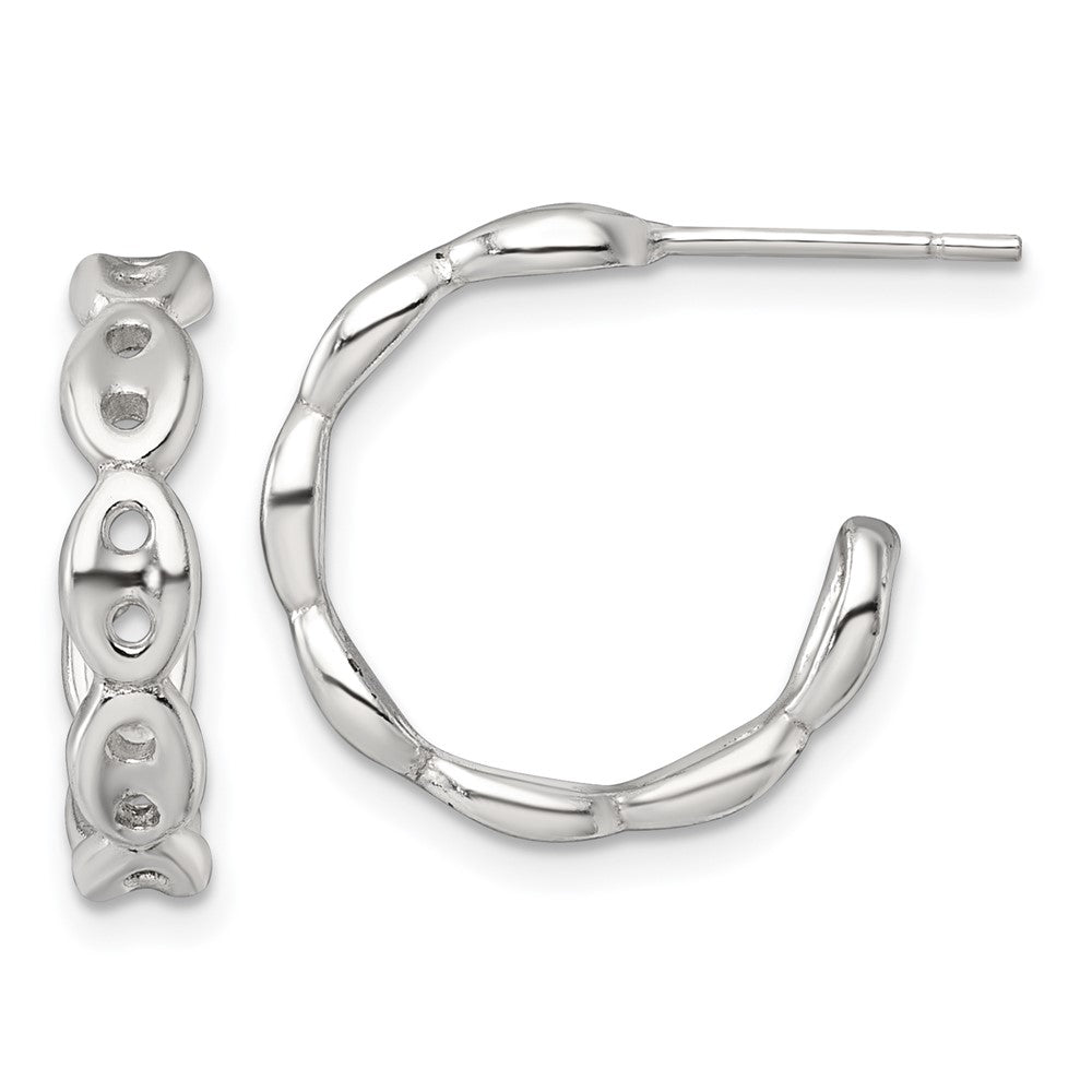 Sterling Silver Polish 4.0mm Puffed Mariner/Anchor Link Post C-Hoop Earring