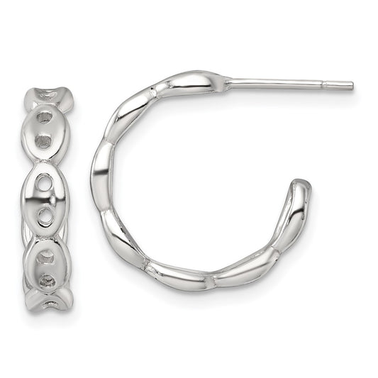 Sterling Silver Polish 4.0mm Puffed Mariner/Anchor Link Post C-Hoop Earring