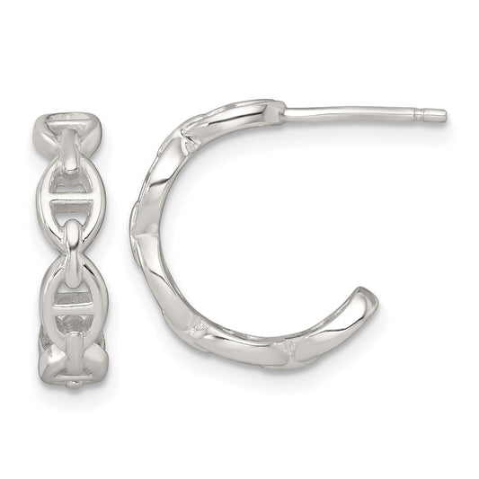 Sterling Silver Polished Anchor Link Post C-Hoop Earrings
