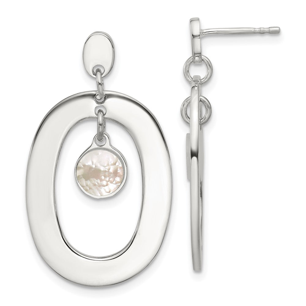 Sterling Silver Oval Mother of Pearl Post Dangle Earrings
