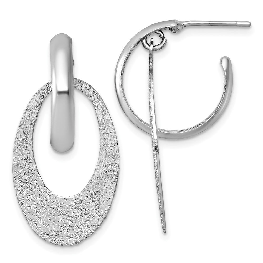 Sterling Silver RH-plated Polished Brushed Dangle Post Hoop Earrings