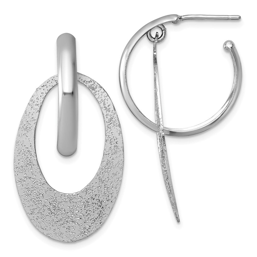 Sterling Silver RH-plated Polished Brushed Dangle Post Hoop Earrings
