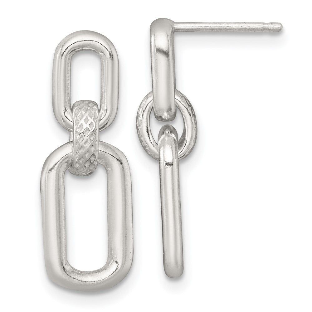 Sterling Silver Polished and Textured Fancy Link Post Dangle Earrings