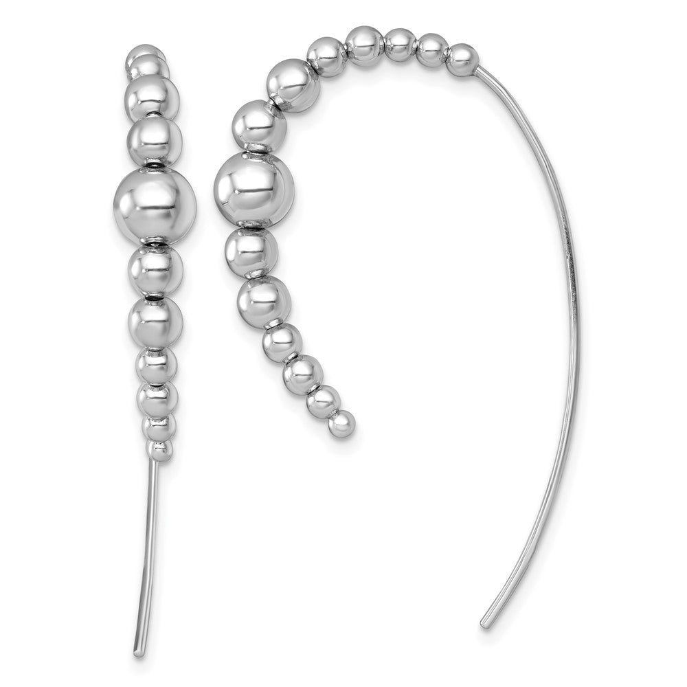 Sterling Silver Rhodium-plated Polished and Beaded Threader Earrings