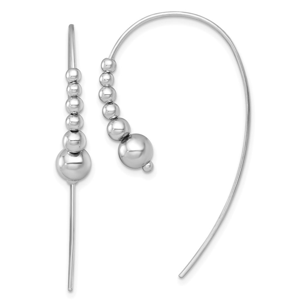 Sterling Silver Rhodium-plated Polished and Beaded Threader Earrings