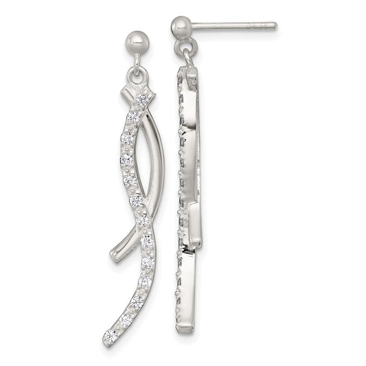 Sterling Silver Polished Fancy CZ Post Dangle Earrings