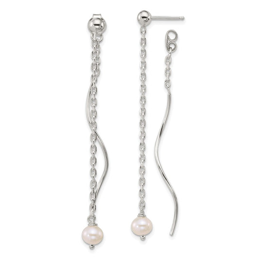 Sterling Silver Polished Fancy FWC Pearl Front/Back Post Dangle Earrings