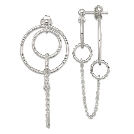 Sterling Silver Polished and Textured Multi Circle Post Dangle Earrings