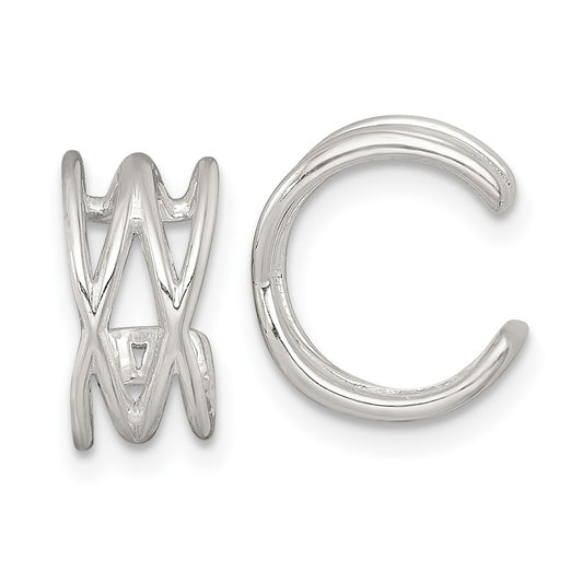 Sterling Silver Polished Double Criss Cross Pair of Ear Cuffs