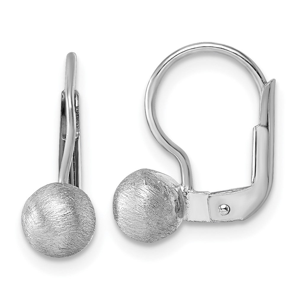 Sterling Silver Rh-plated Scratch Finish Ball Leverback Earrings