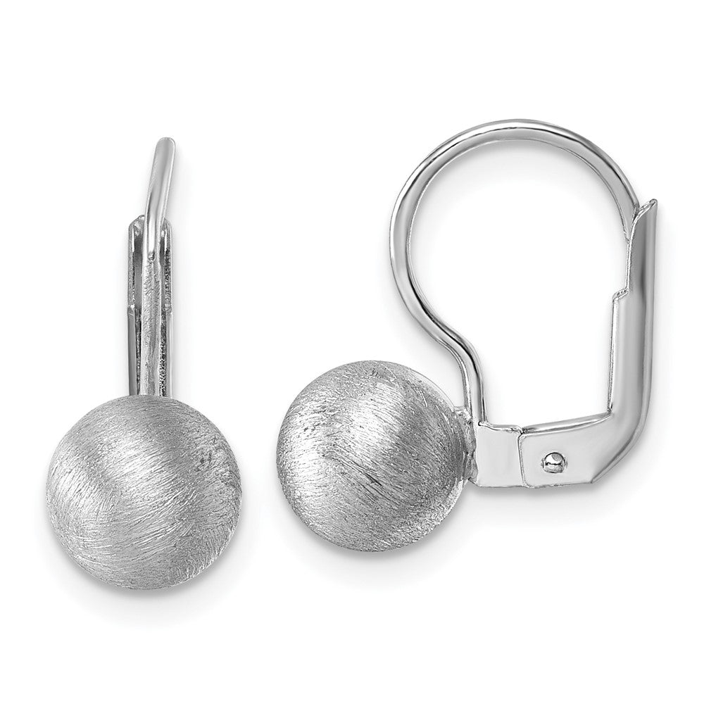 Sterling Silver Rh-plated Scratch Finish Ball Leverback Earrings