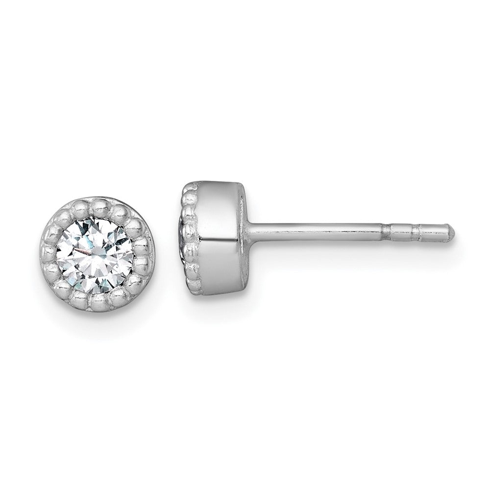 Sterling Silver RH-plated Polished Beaded 6mm CZ Stud Earrings