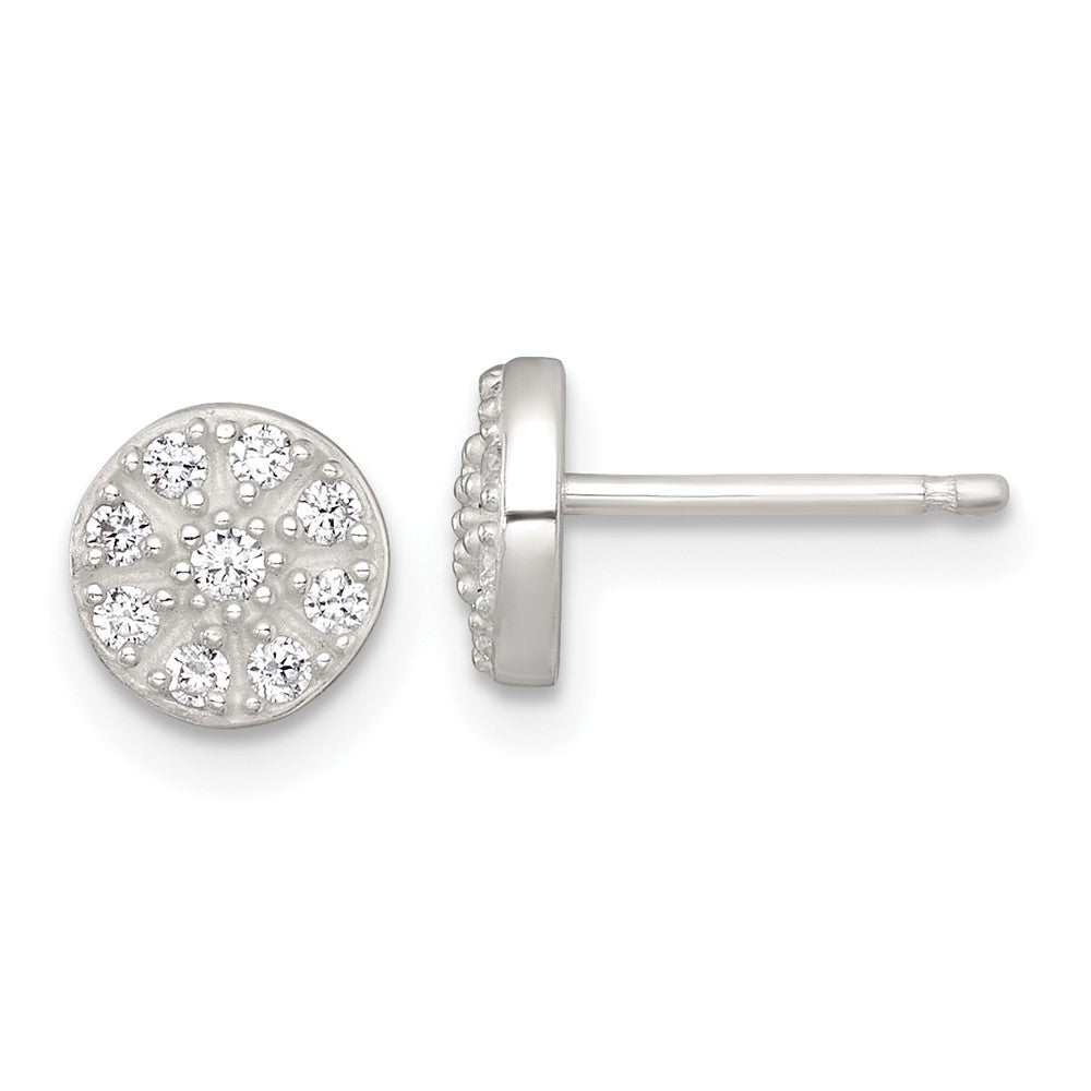 Sterling Silver Polished CZ Cluster Round Post Earrings