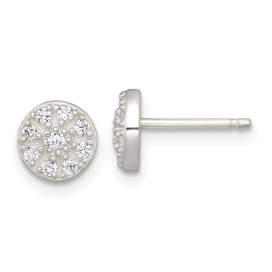 Sterling Silver Polished CZ Cluster Round Post Earrings