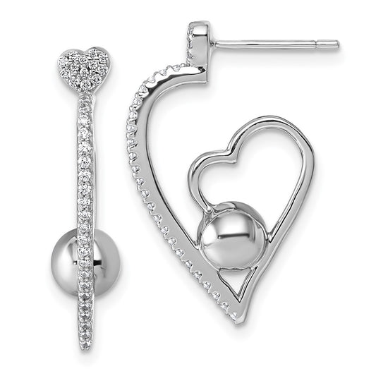 Sterling Silver Rhodium-plated CZ Polished Heart Post Earrings