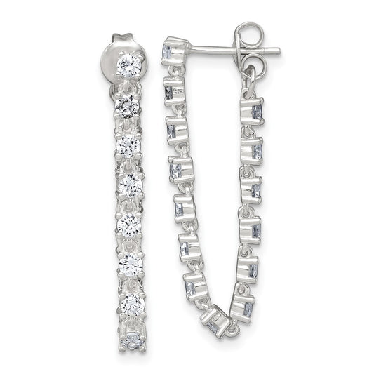 Sterling Silver Polished CZ Front and Back Post Dangle Earrings