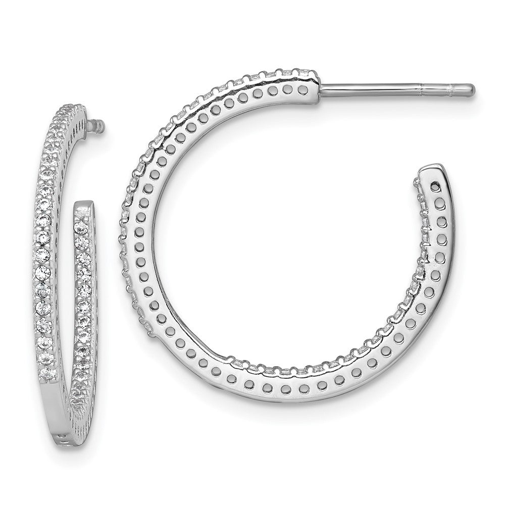 SSilver RH-plated Polished 1.6mm CZ In and Out Post C-Hoop Earrings