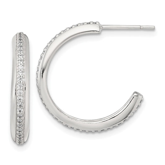 Sterling Silver Polished 21.5x3.5mm CZ Post C-Hoop Earrings