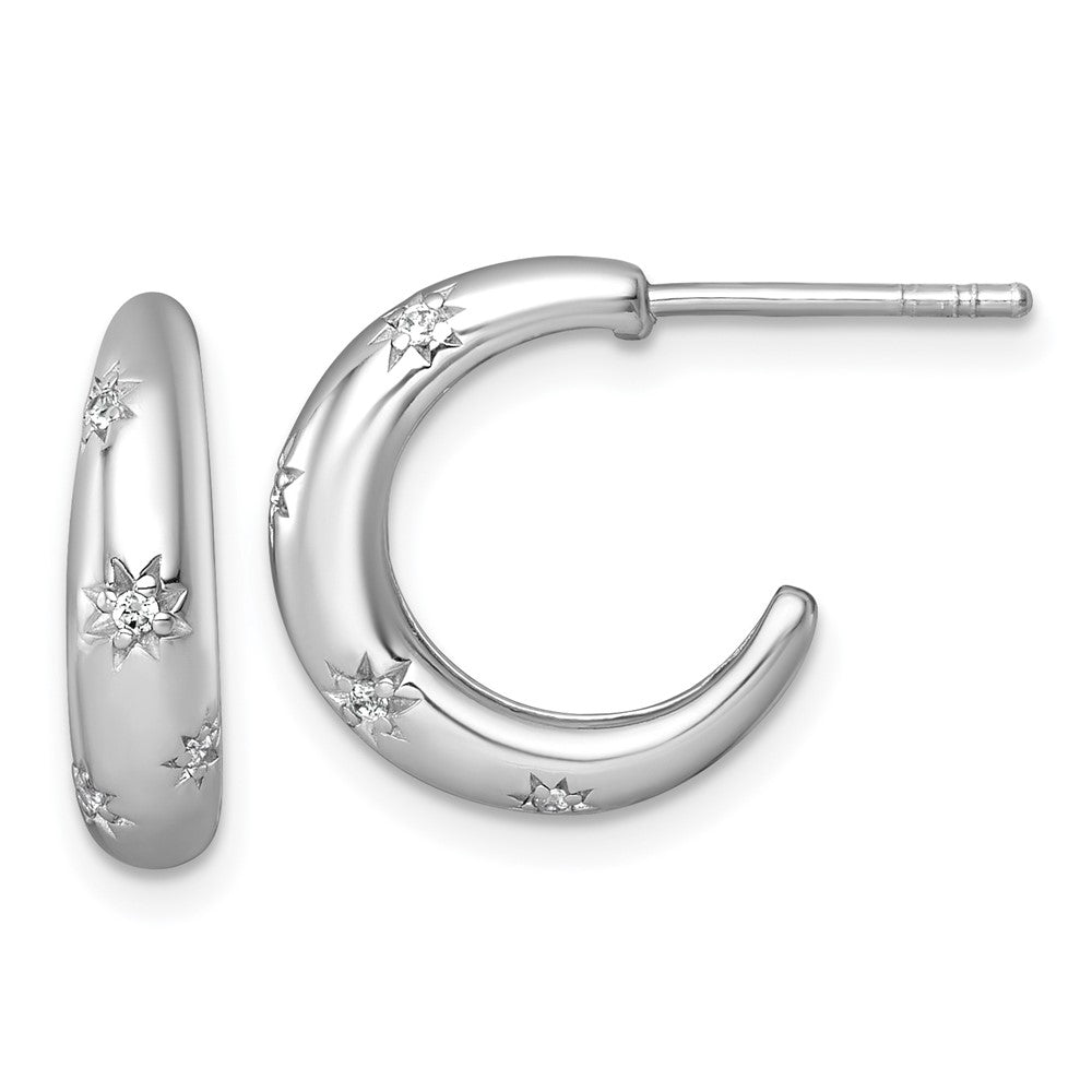 Sterling Silver RH-plated Polished CZ Stars Post C-Hoop Earrings