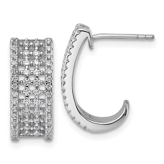 Sterling Silver Rhodium-plated CZ Post J-Hoop Earrings