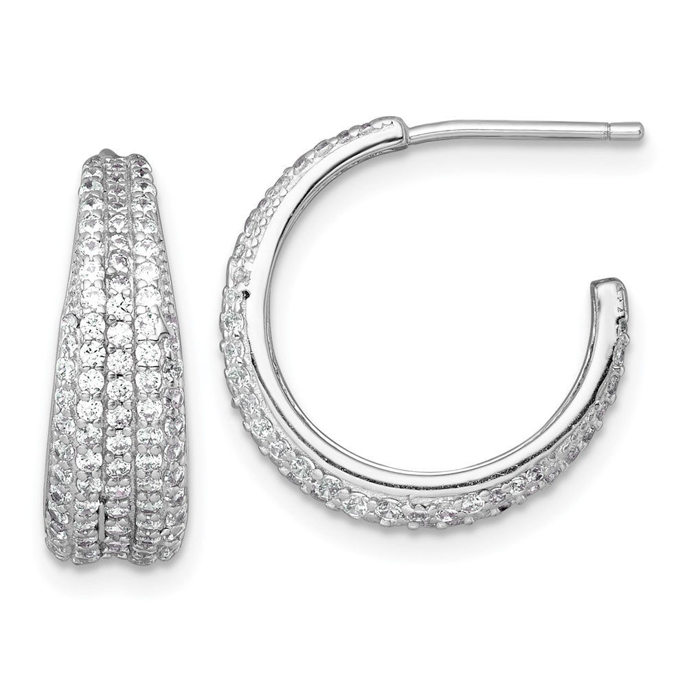 Sterling Silver RH-plated Tapered Pave CZ Post C-Hoop Earrings