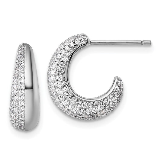 Sterling Silver Rhodium-plated CZ Textured Post J-Hoop Earrings