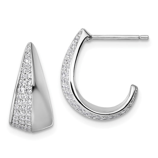 Sterling Silver Rhodium-plated CZ Polished Post J-Hoop Earrings