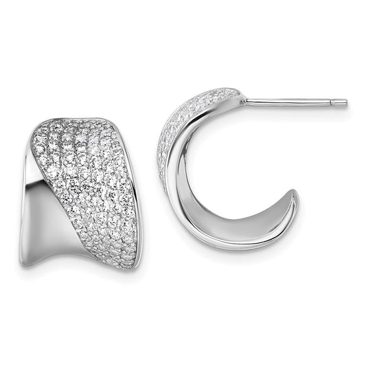 Sterling Silver Rhodium-plated CZ Polished Post J-Hoop Earrings