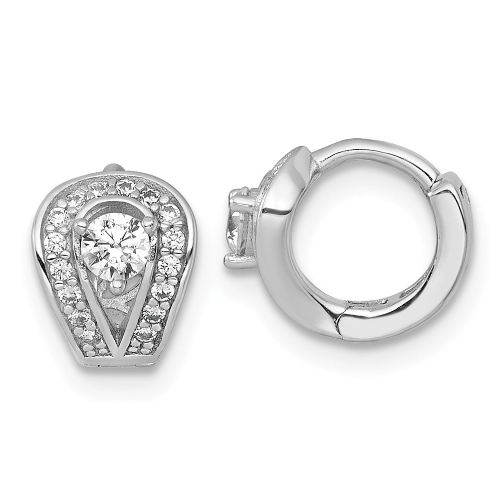 Sterling Silver RH-plated Polished CZ Hinged Huggie Hoop Earrings