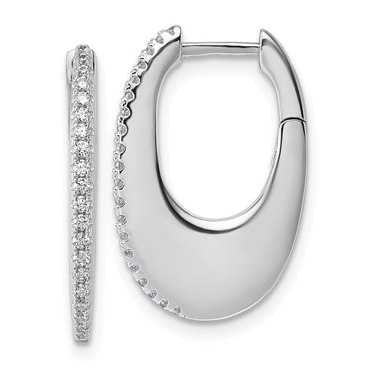 Sterling Silver Rhodium-plated CZ Polished Hinged Hoop Earrings