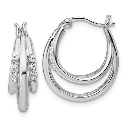 Sterling Silver Rhodium-plated Polished CZ Hoop Earrings