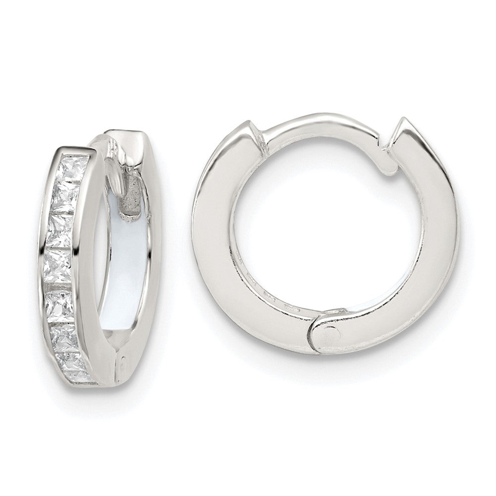 SSilver Polished CZ and Enamel In/Out Hinged Round Hoop Earrings