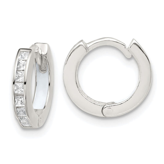 SSilver Polished CZ and Enamel In/Out Hinged Round Hoop Earrings