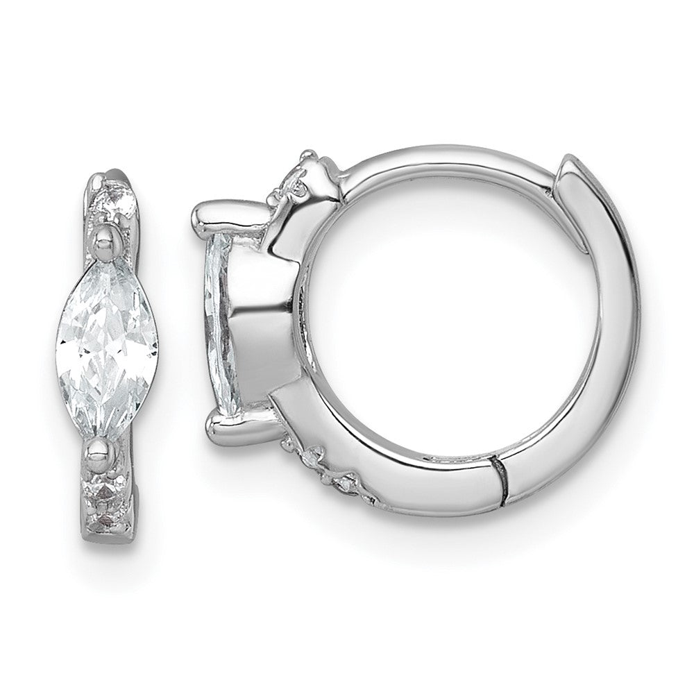 Sterling Silver RH-plated Round/Marquise CZ Hinged Round Hoop Earrings