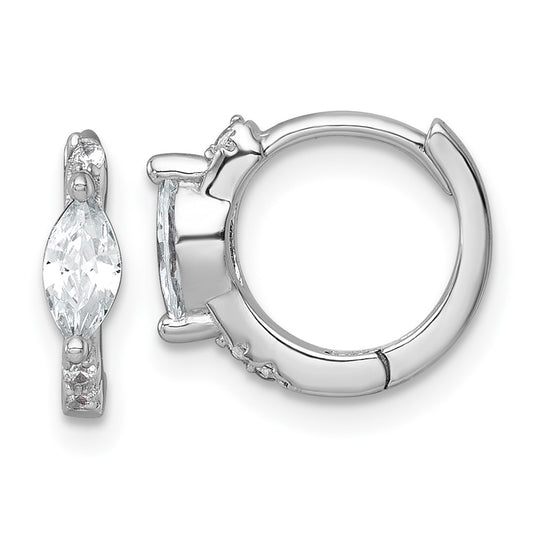 Sterling Silver RH-plated Round/Marquise CZ Hinged Round Hoop Earrings