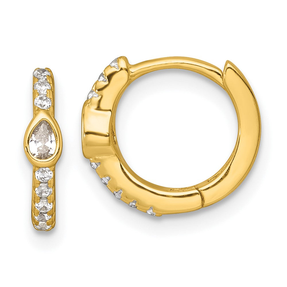 Sterling Silver Gold-tone Round and Pear Shaped CZ Hinged Hoop Earrings
