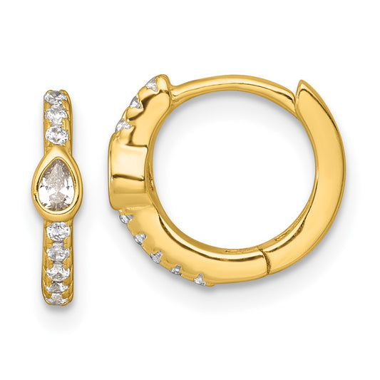 Sterling Silver Gold-tone Round and Pear Shaped CZ Hinged Hoop Earrings