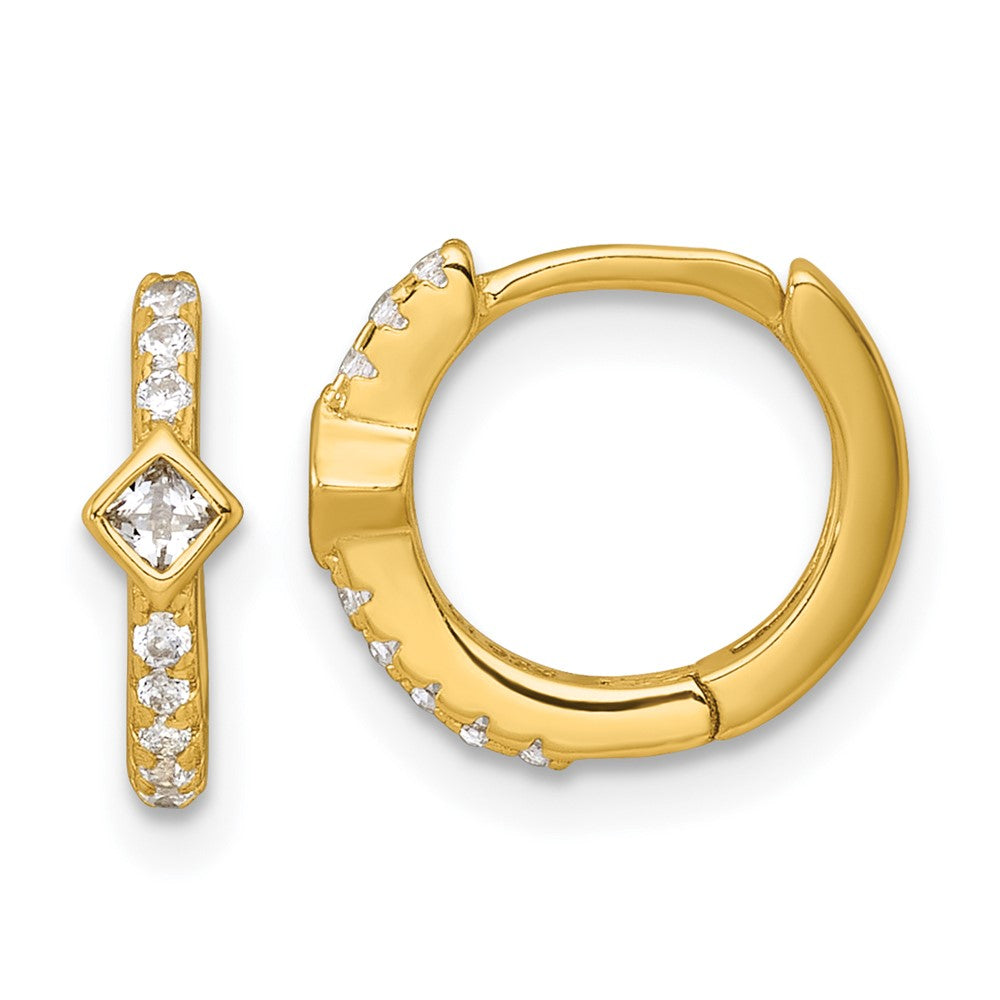 Sterling Silver Gold-tone Round/Square CZ Hinged Round Hoop Earrings