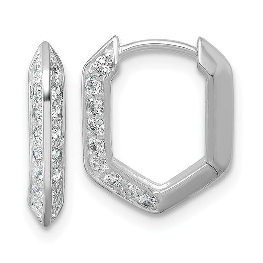 Sterling Silver Rhodium-plated Polished CZ Geometric Hoop Earrings