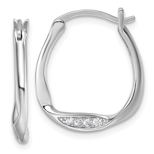 Sterling Silver Rhodium-plated CZ Polished Small Twist Hoop Earrings