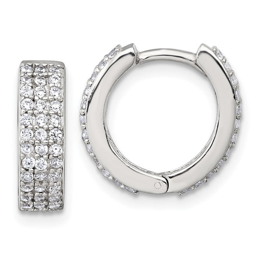 Sterling Silver Polished 4.5mm CZ Hinged Round Hoop Earrings
