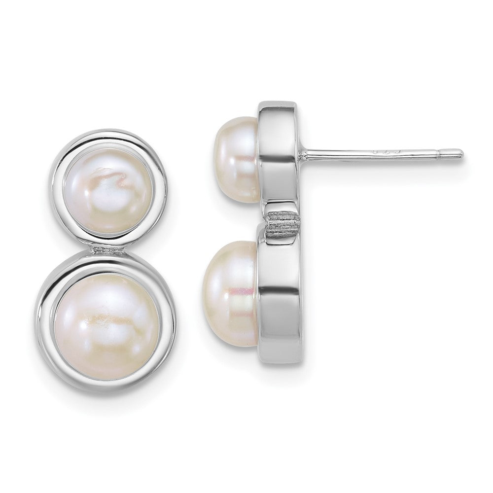Sterling Silver Rh-plated 5-7mm Button FWC Pearl Post Earrings