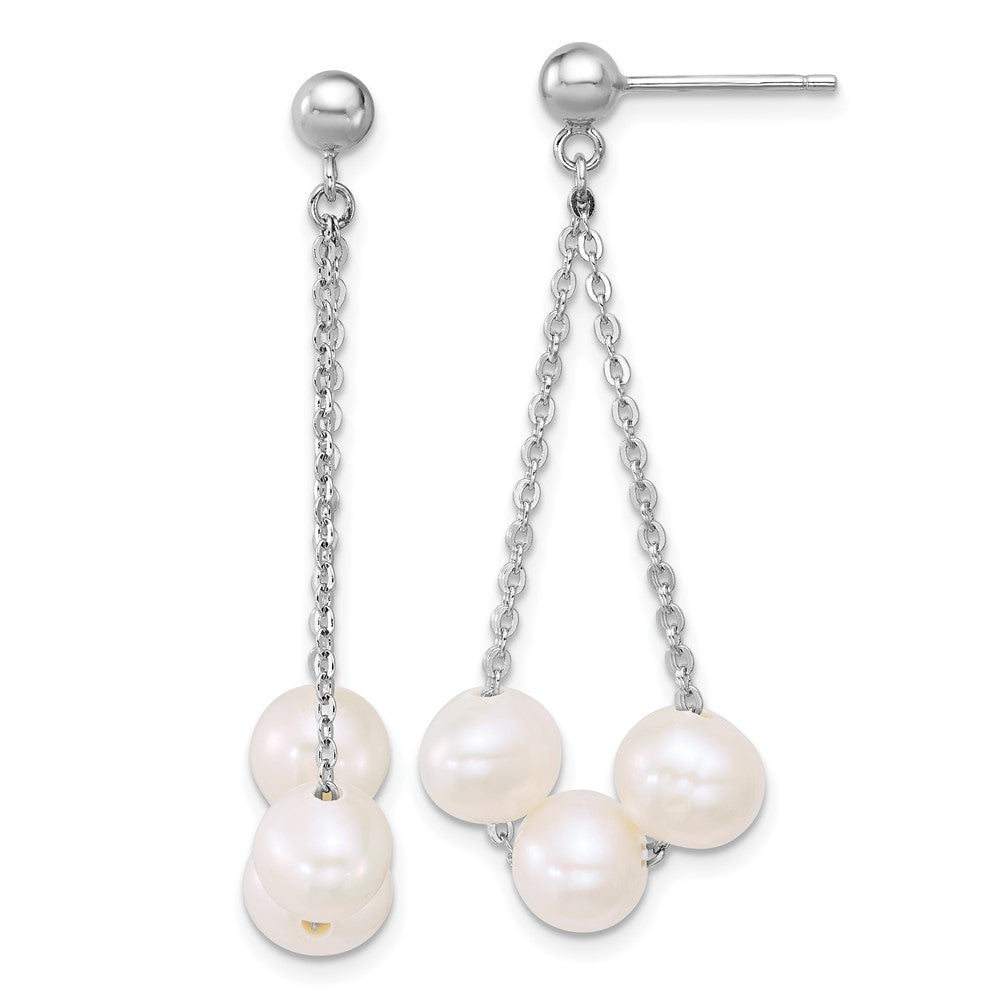 Sterling Silver Rh-plated 6-7mm FWC 3-Pearl Post Dangle Earrings