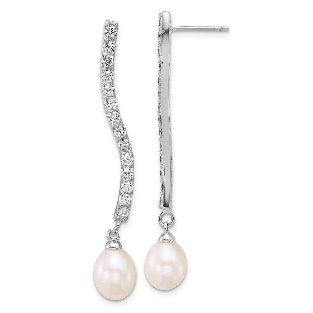 Sterling Silver Rh-plated 7-8mm Teardrop Wht FWC/CZ Dangle Earrings
