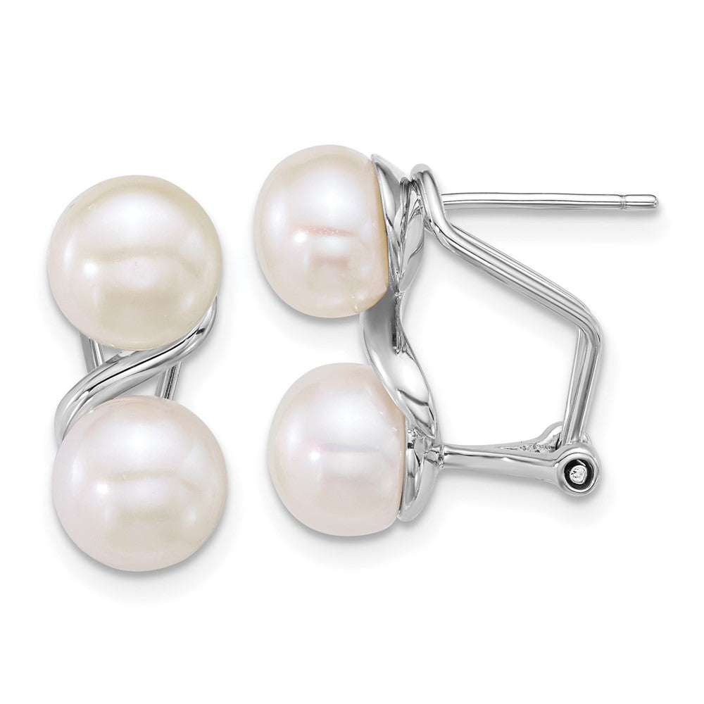 Sterling Silver Rhod-plated 7-8mm FWC Pearl Omega Back Earrings