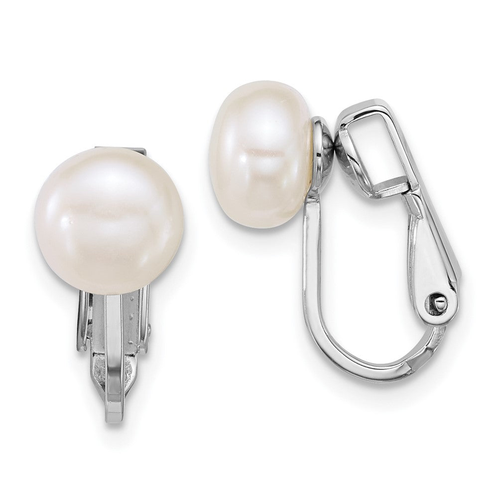 Sterling Silver Rh-plated 7-8mm FWC Pearl Non Pierced Earrings